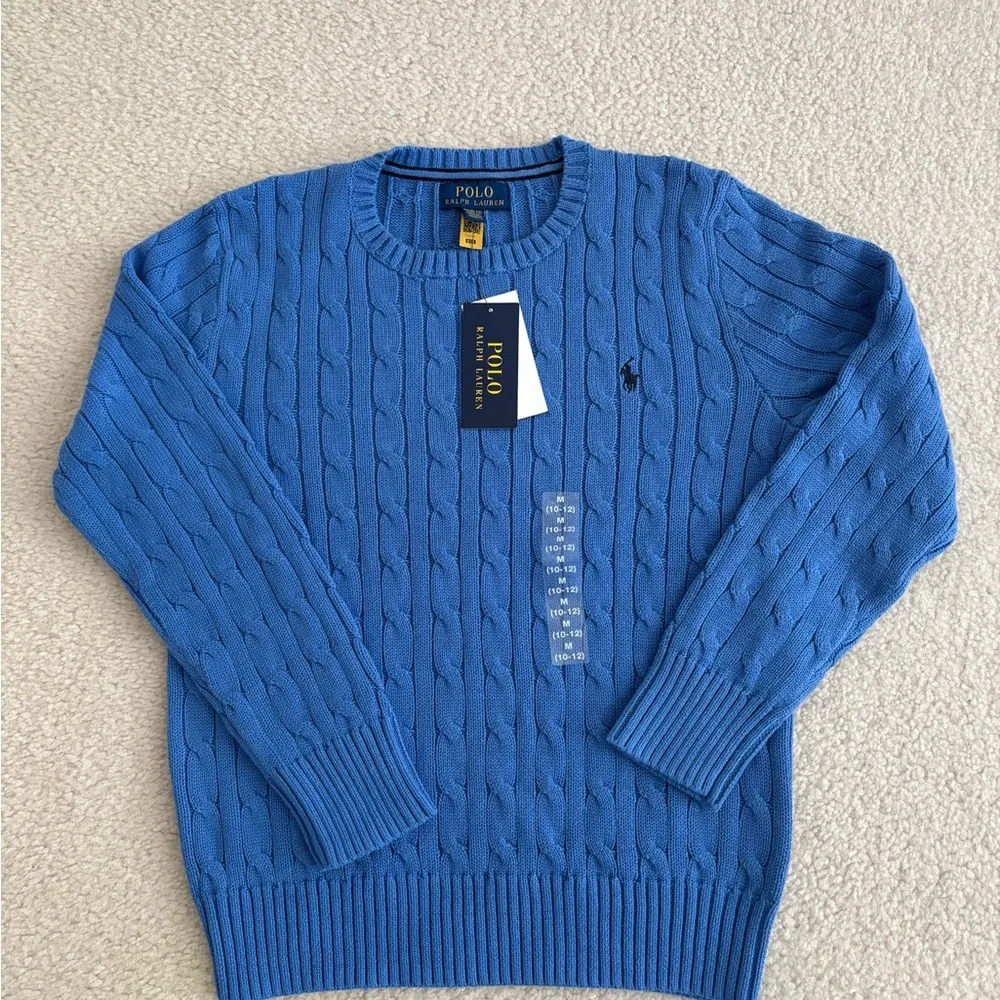NWT Polo Ralph Lauren Yourh Cable Knit Blue Sweater Size M(10-12) - Picture 2 of 6